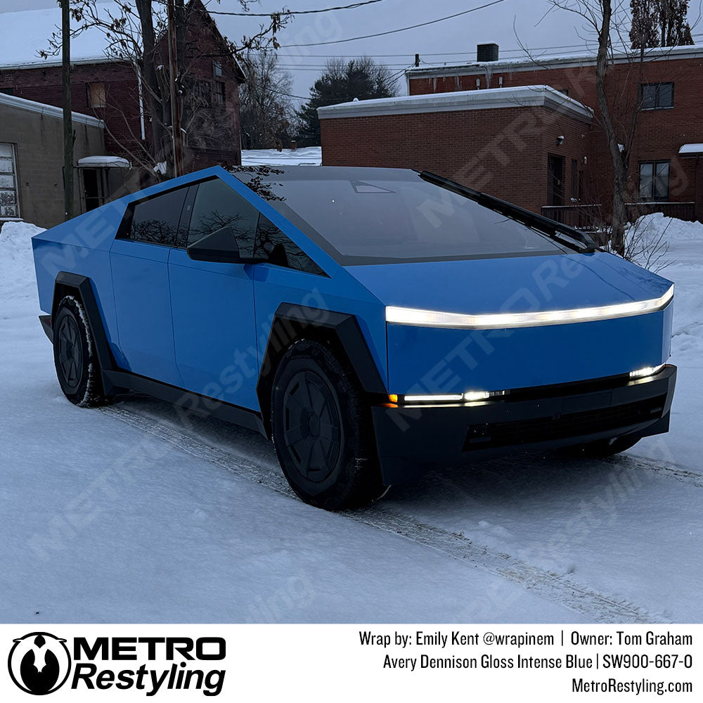 Blue cybertruck wrap
