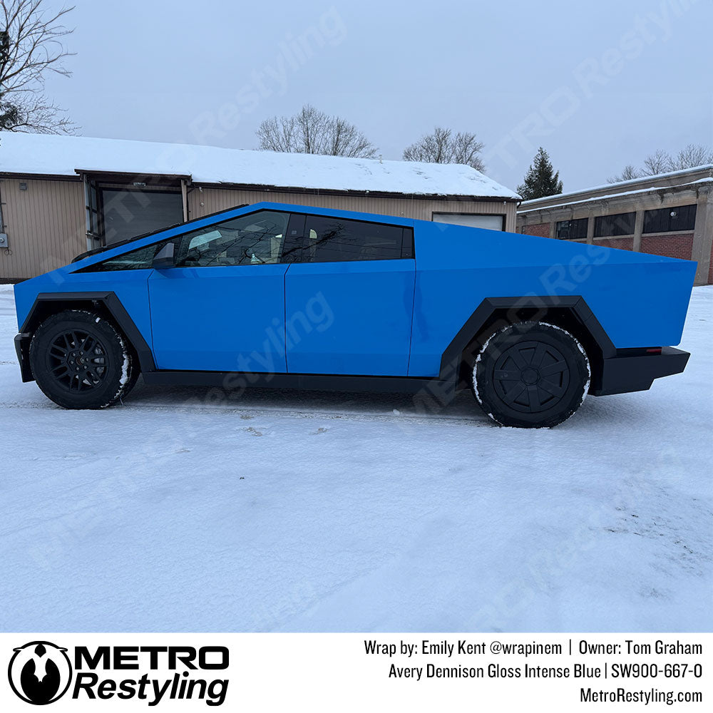 Blue cybertruck vinyl wrap