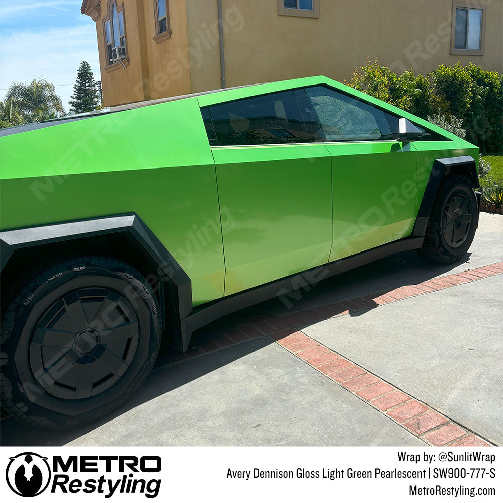 light green cybertruck wrap