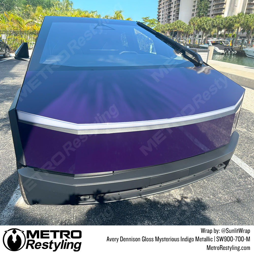 indigo cybertruck wrap