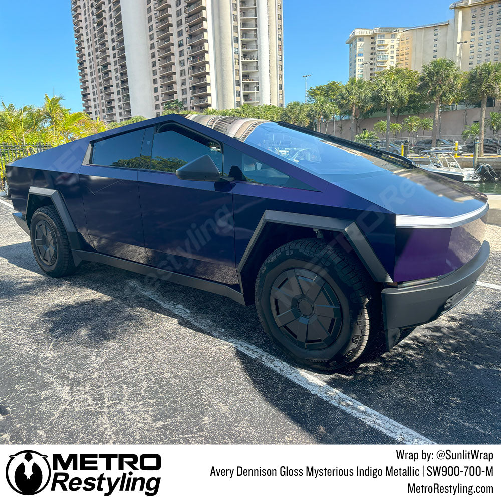 indigo cybertruck wrap