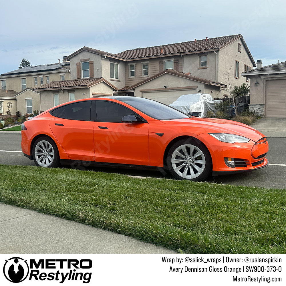 gloss orange tesla wrap
