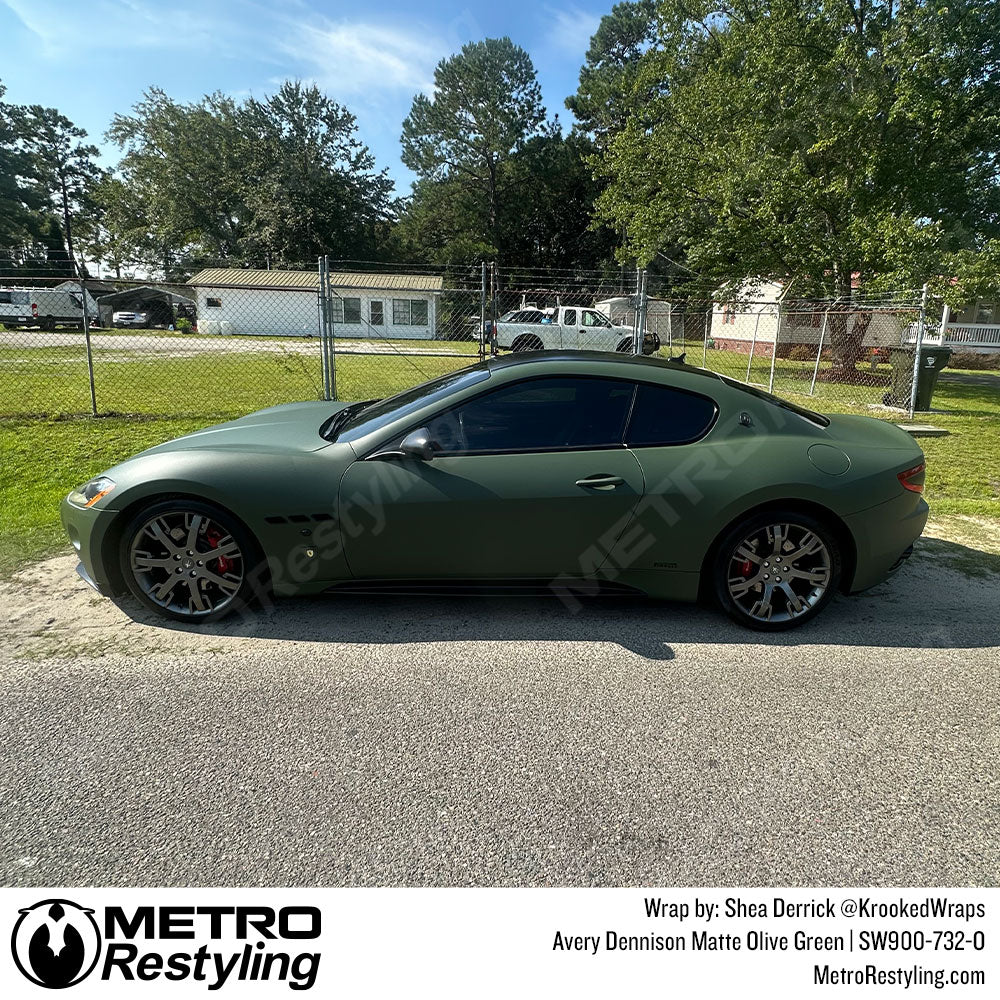 olive green maserati wrap