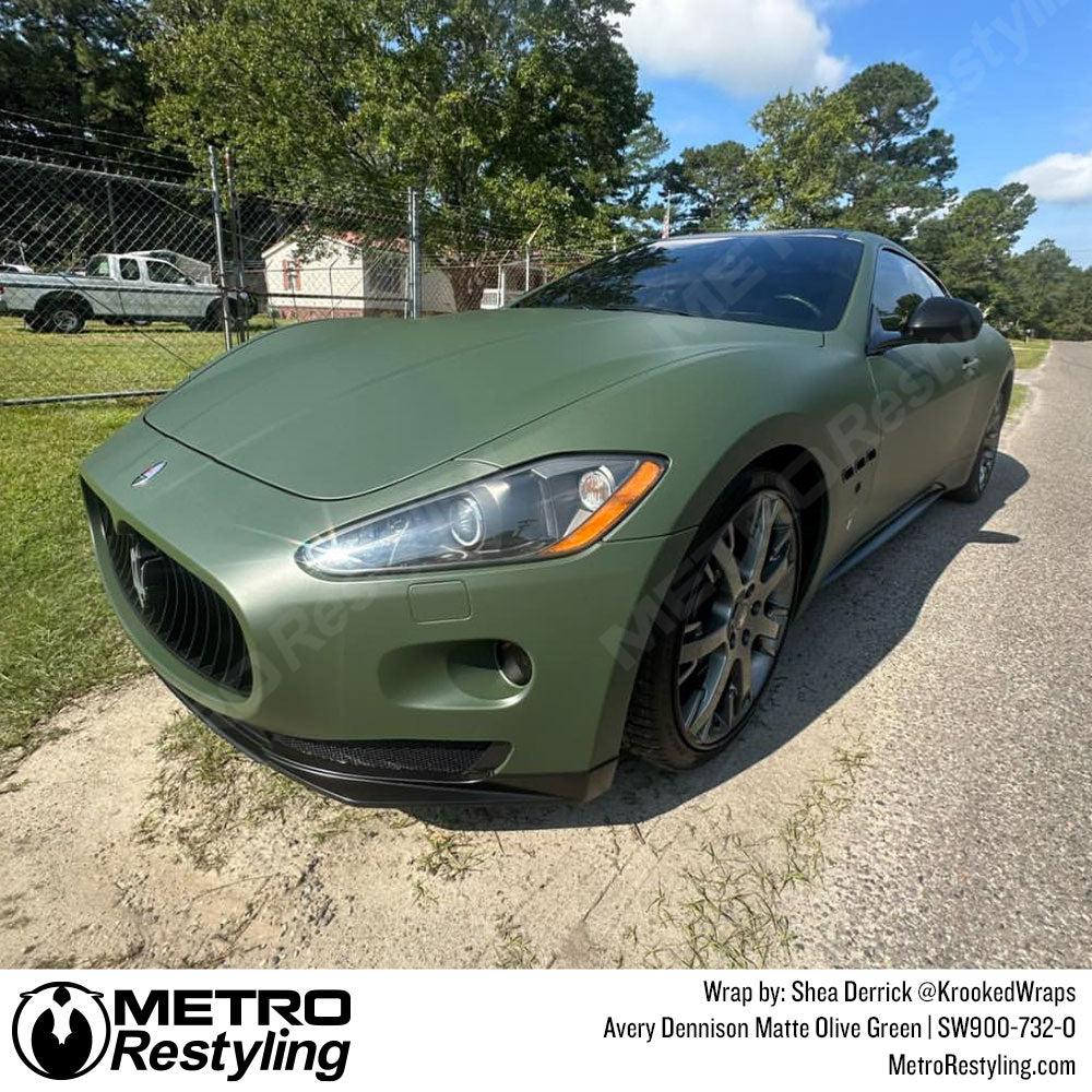 olive green maserati wrap