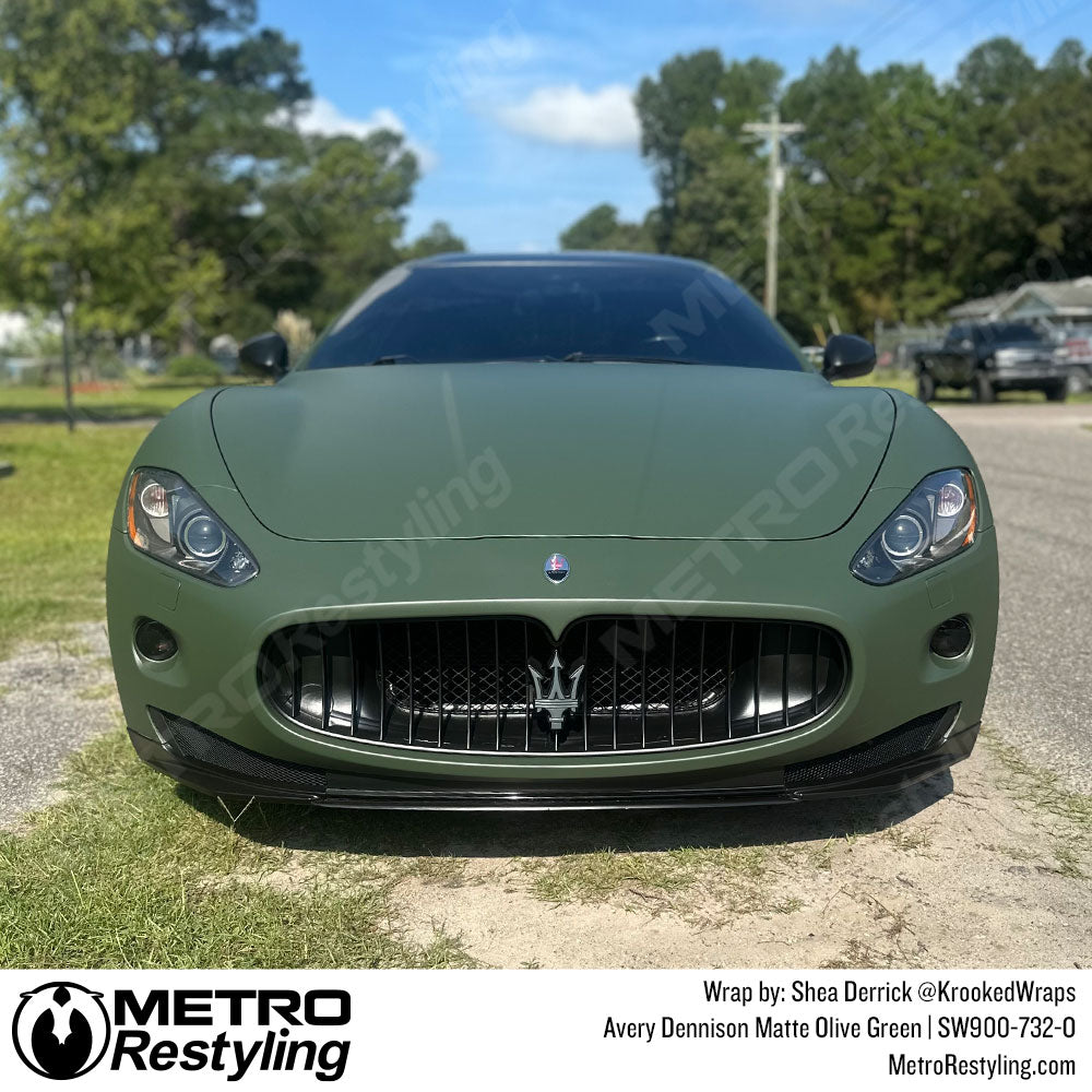 olive green maserati wrap