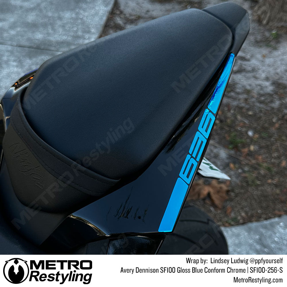 blue chrome motorcycle accent