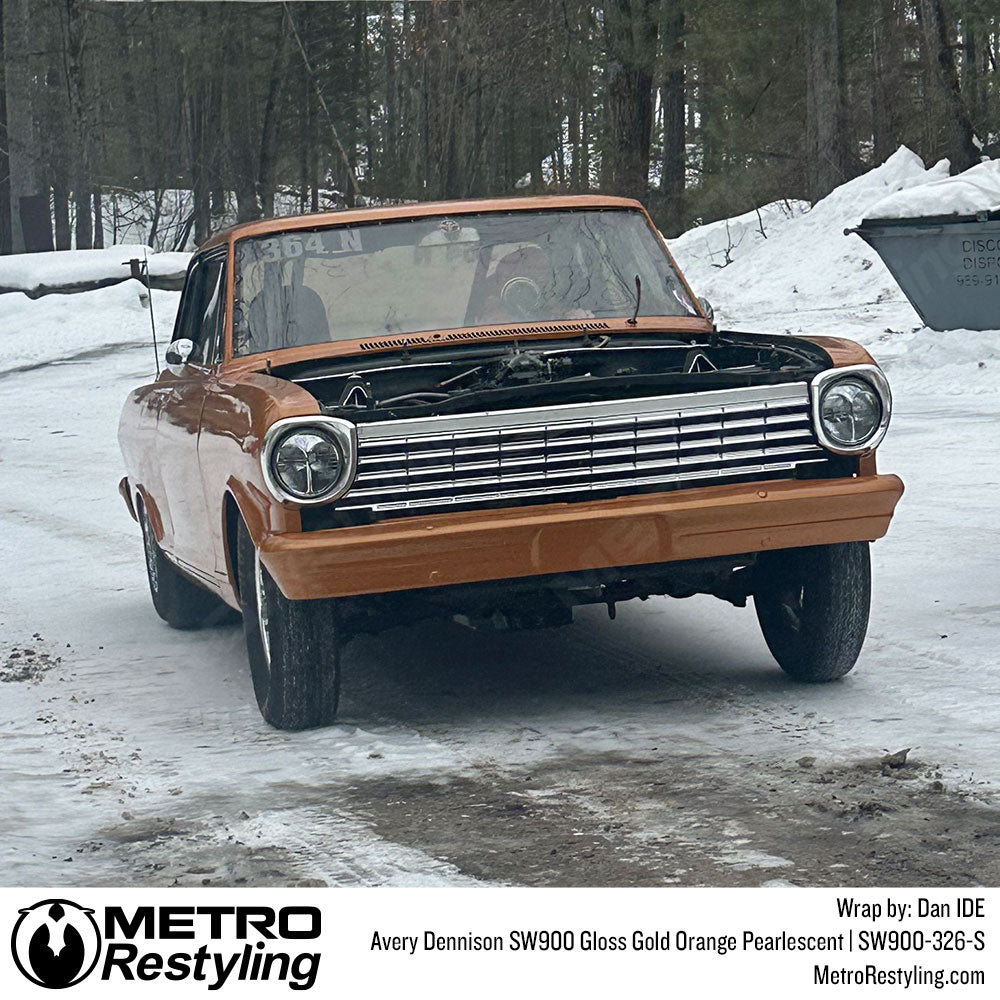 orange chevy nova wrap