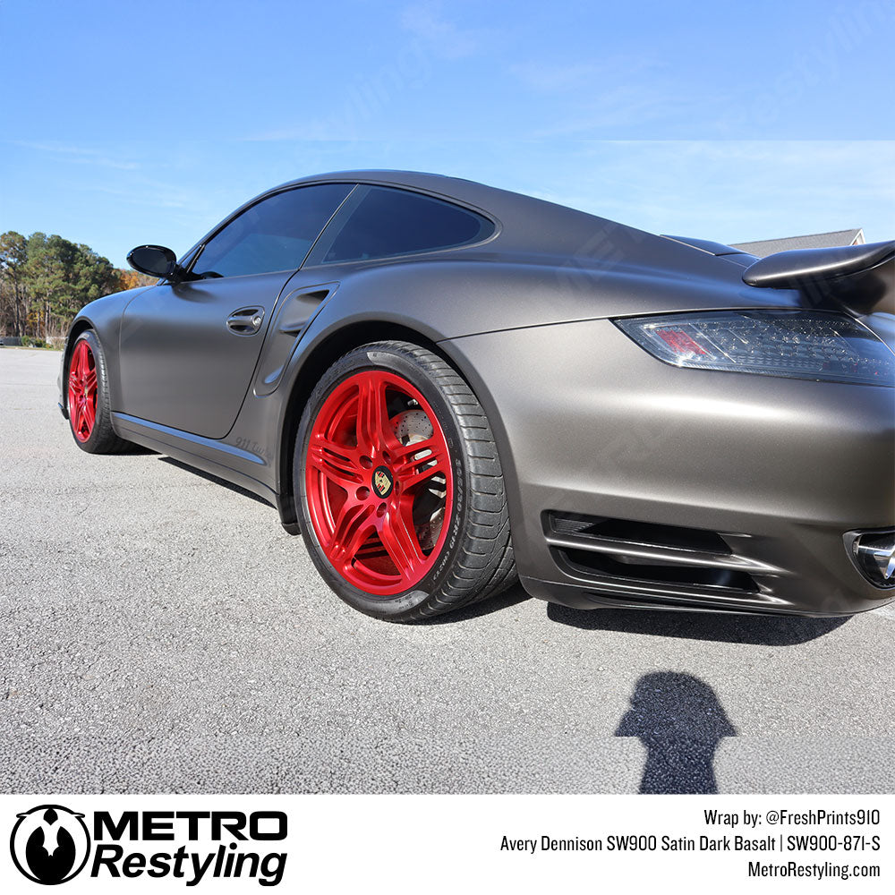 porsche with dark grey wrap
