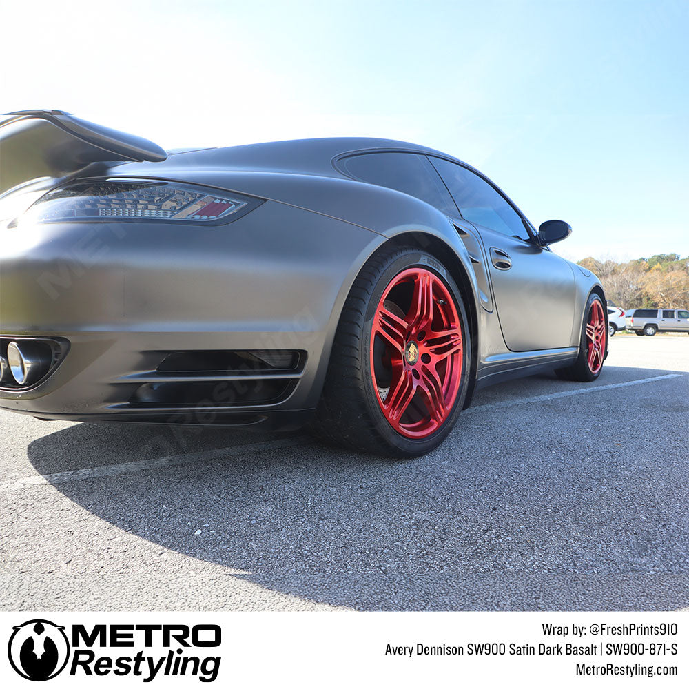 porsche with dark grey wrap