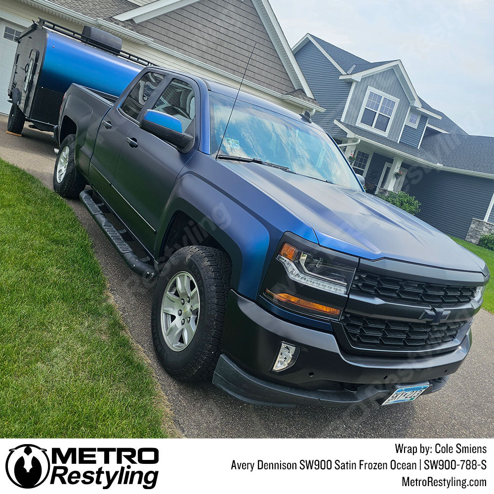 satin blue truck wrap