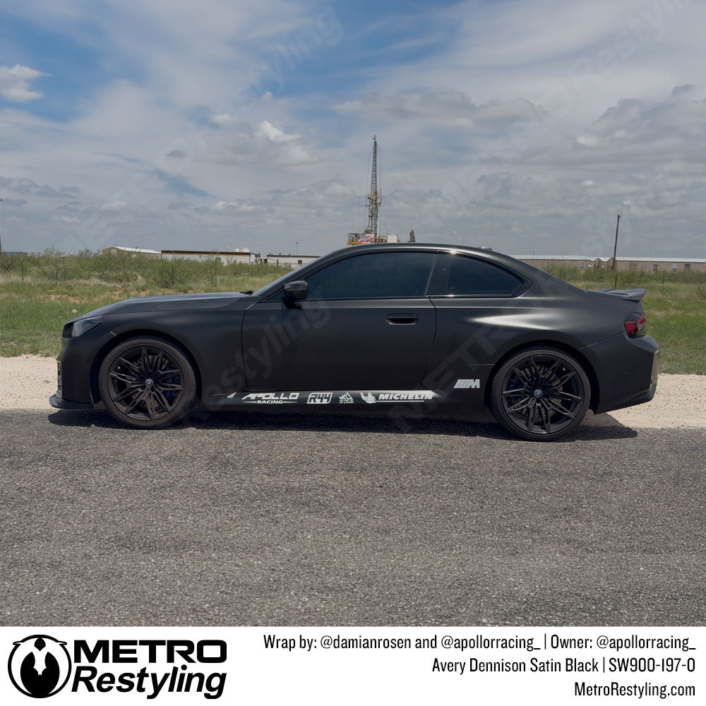 satin black dodge car sedan wrap