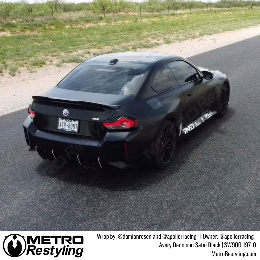 satin black bmw car sedan wrap