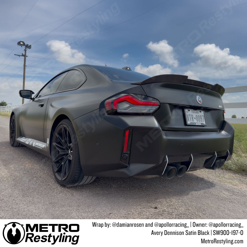 satin black bmw car sedan wrap
