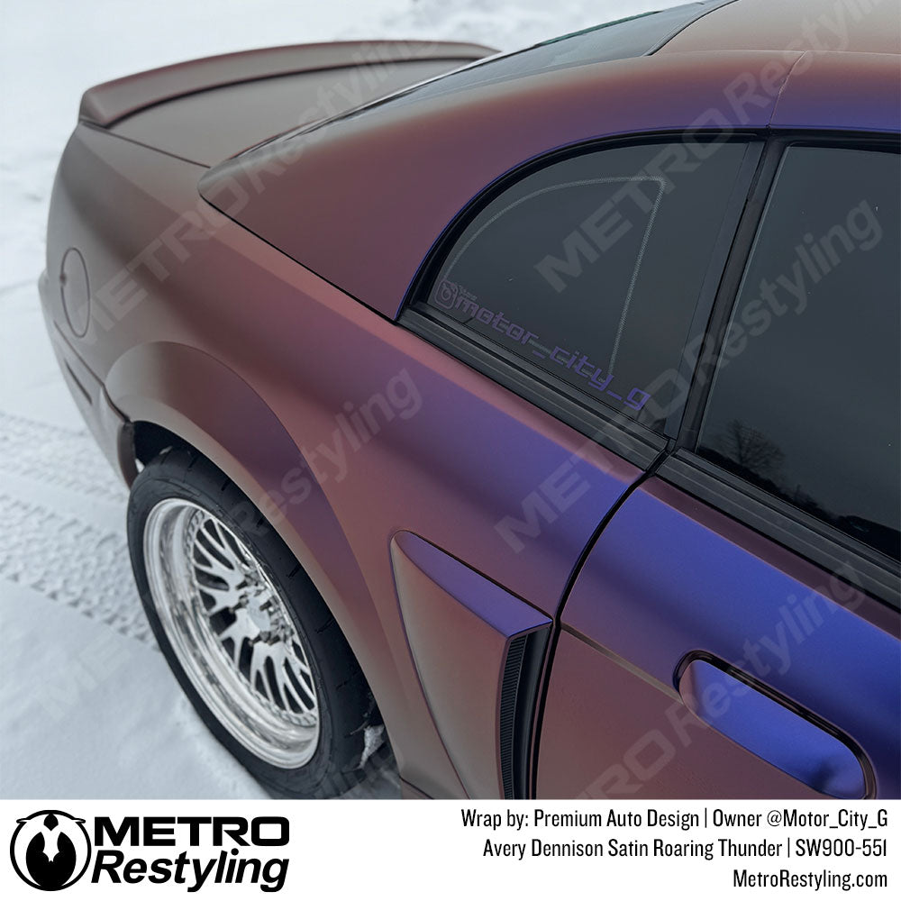 purple color shift mustang wrap