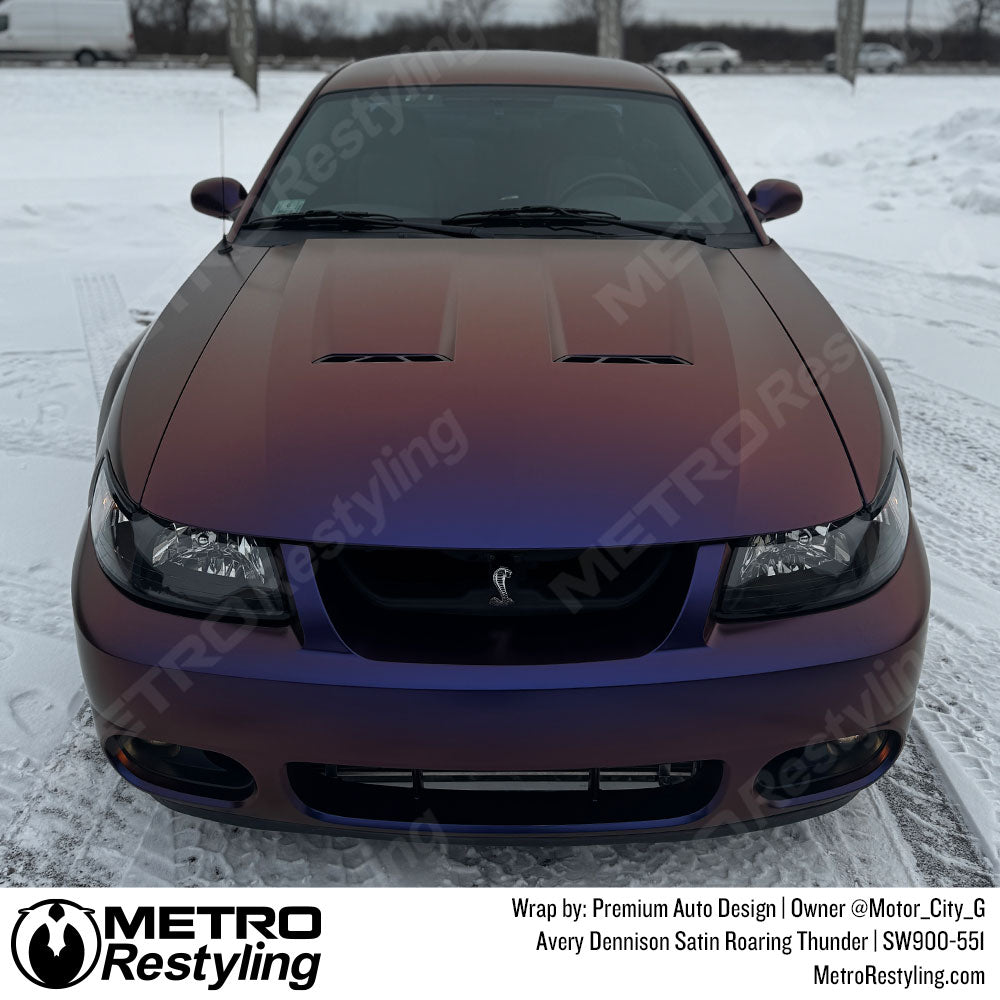 purple color shift mustang wrap