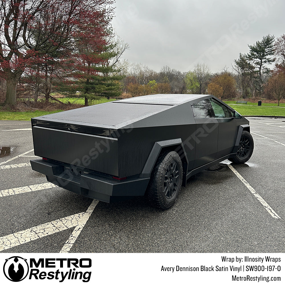 black satin vinyl wrap cyber truck