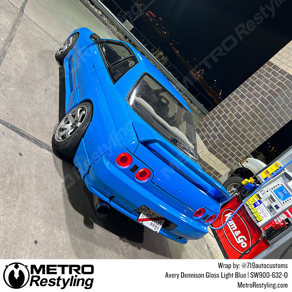 light blue nissan skyline wrap