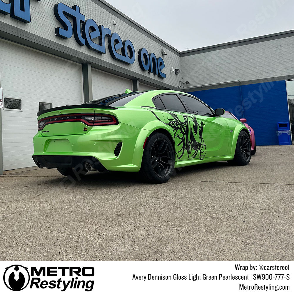Gloss Light Green Vinyl Wrapped Dodge Charger