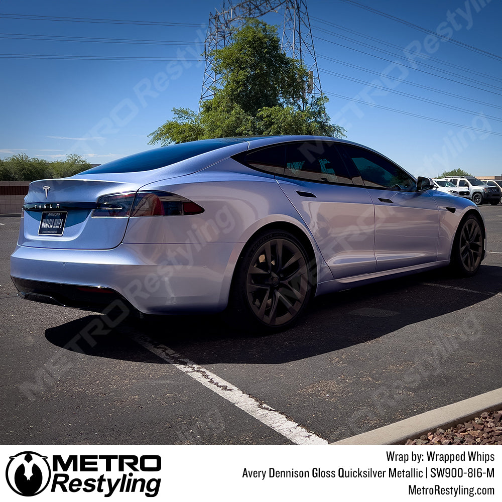 silver metallic tesla vinyl wrap