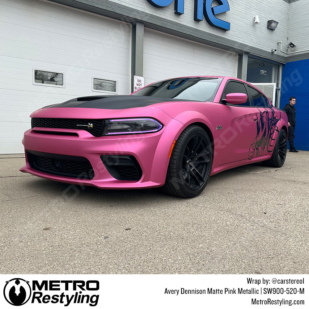 Matte Pink Metallic Vinyl Wrapped Dodge Charger