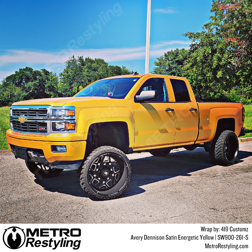 satin yellow truck wrap