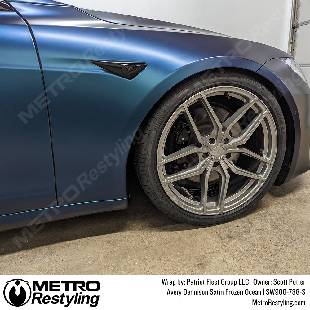 satin blue frozen ocean tesla wrap