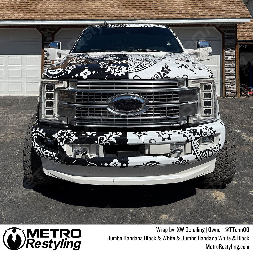 black and white bandana truck wrap