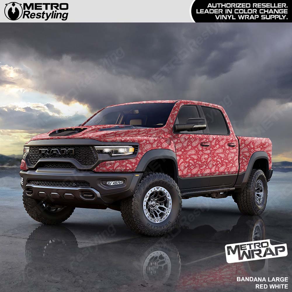 red and white bandana truck wrap