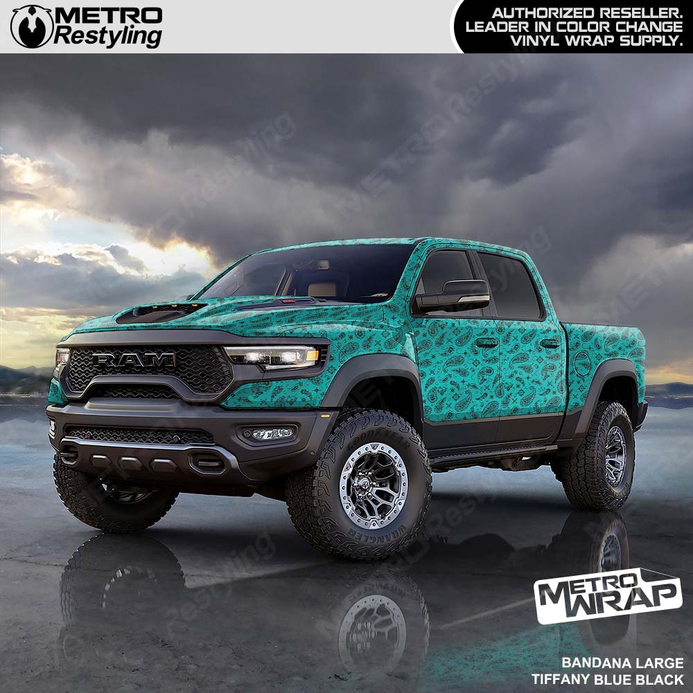 liht blue and black bandana truck wrap