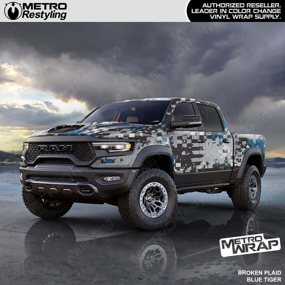 Plaid blue truck wrap