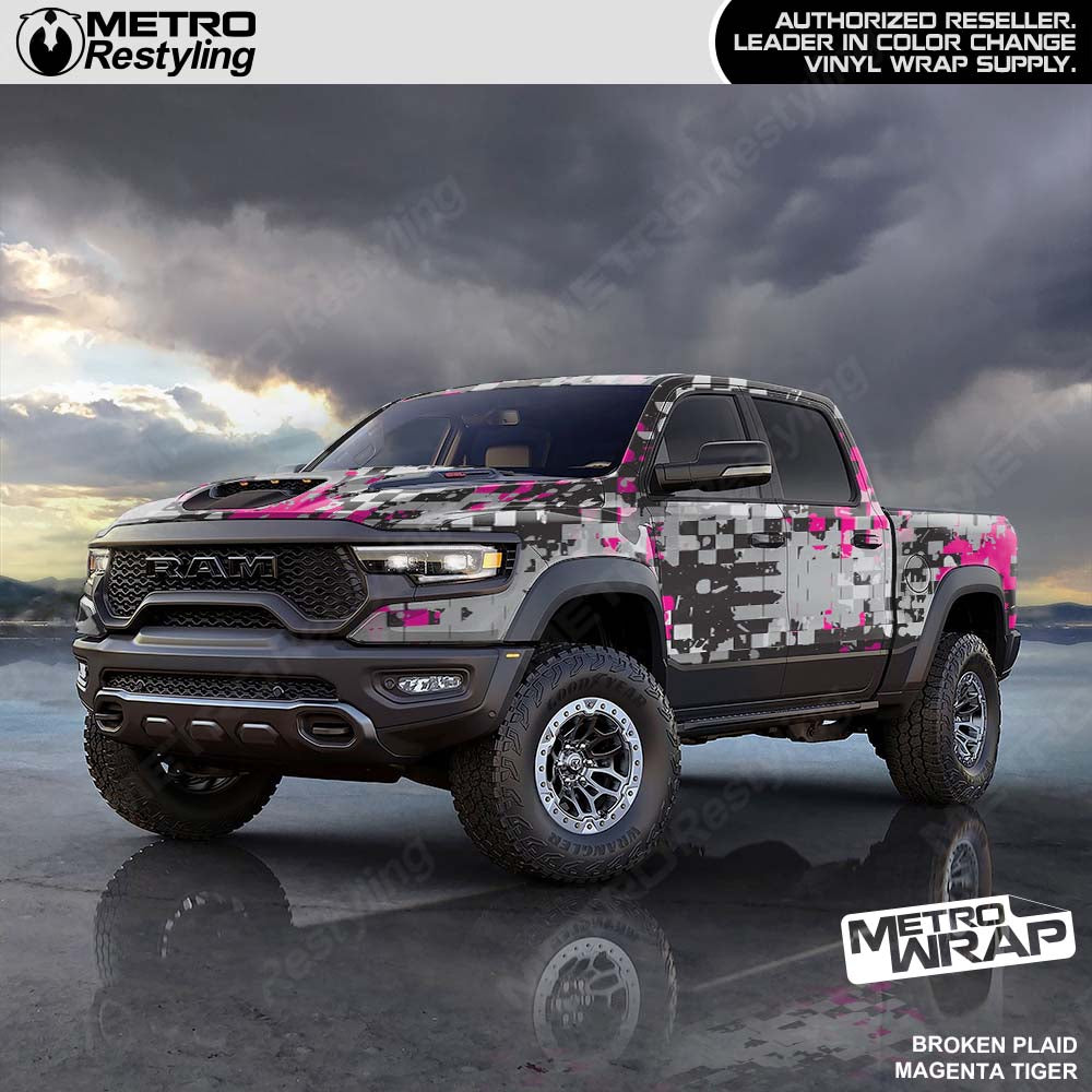Plaid magenta truck wrap