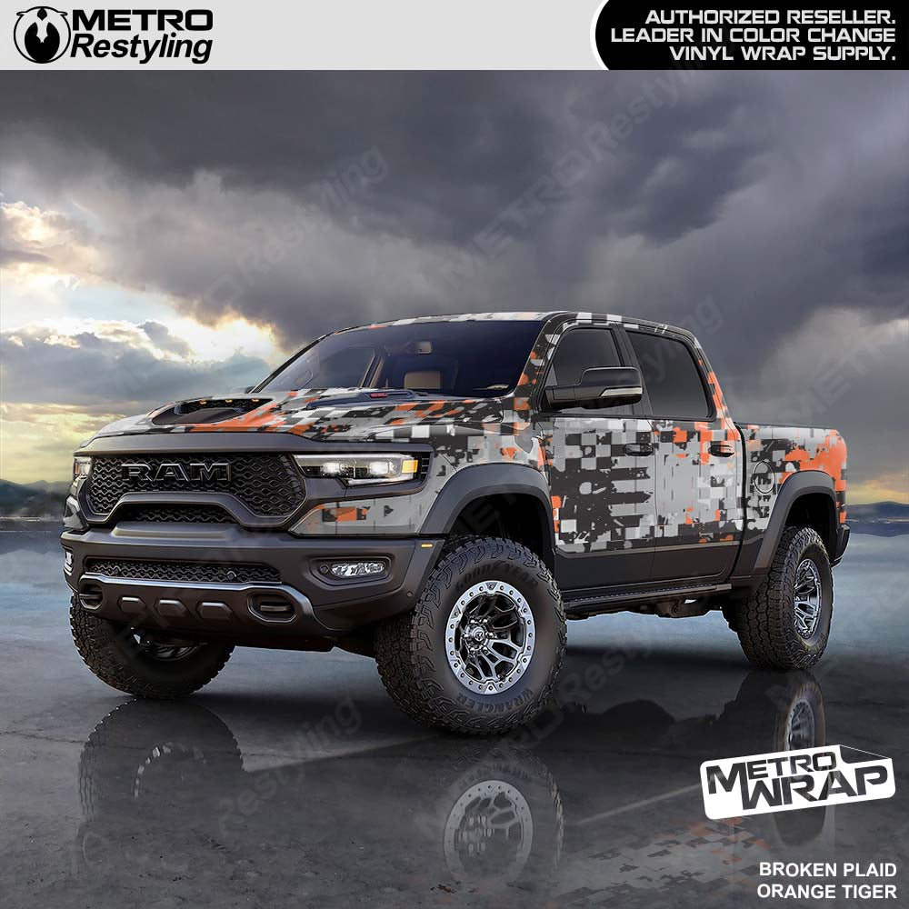 Plaid orange truck wrap