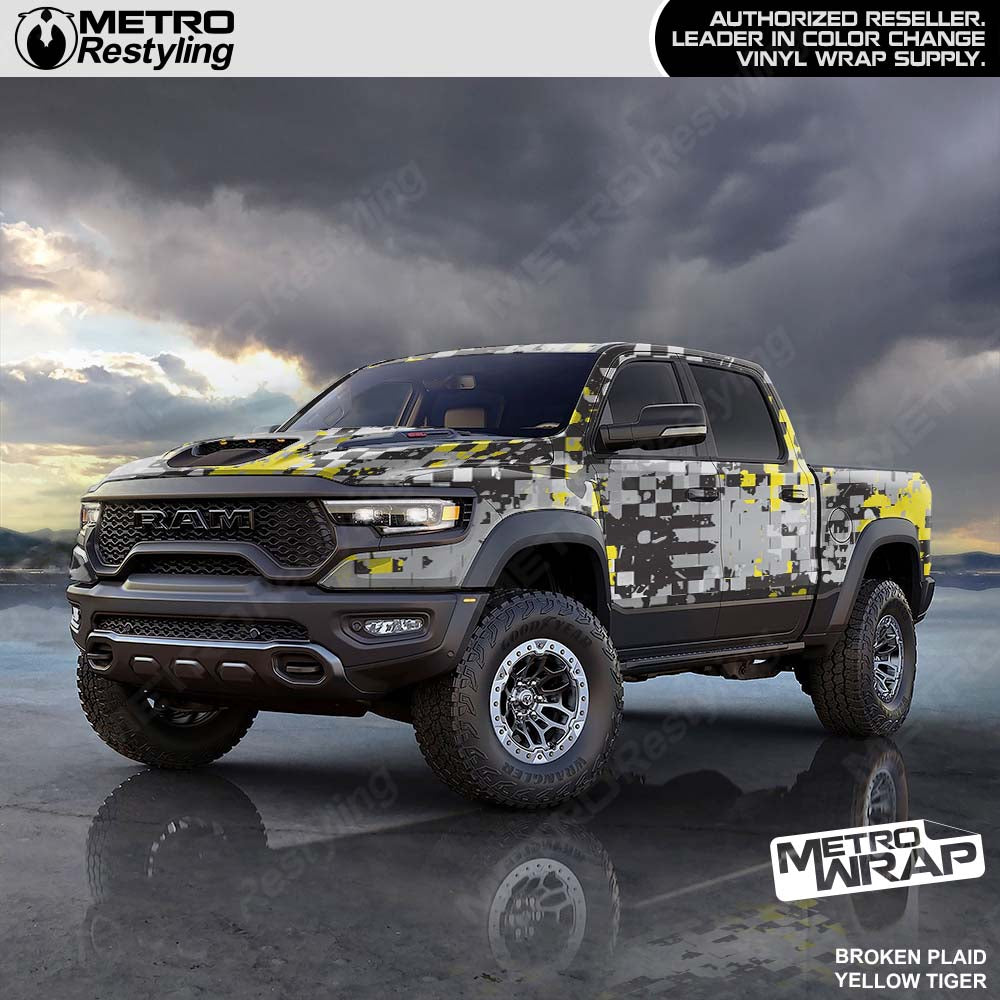Plaid yellow truck wrap