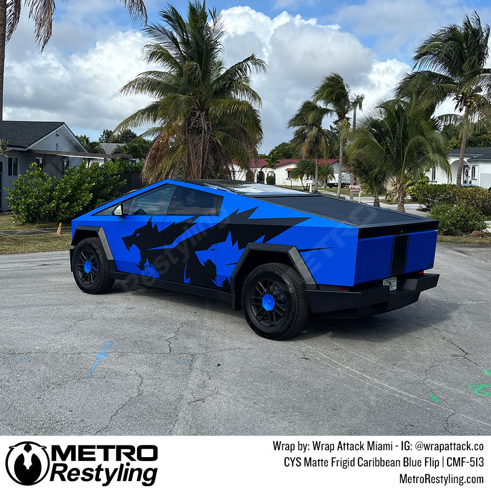 blue cybertruck wrap