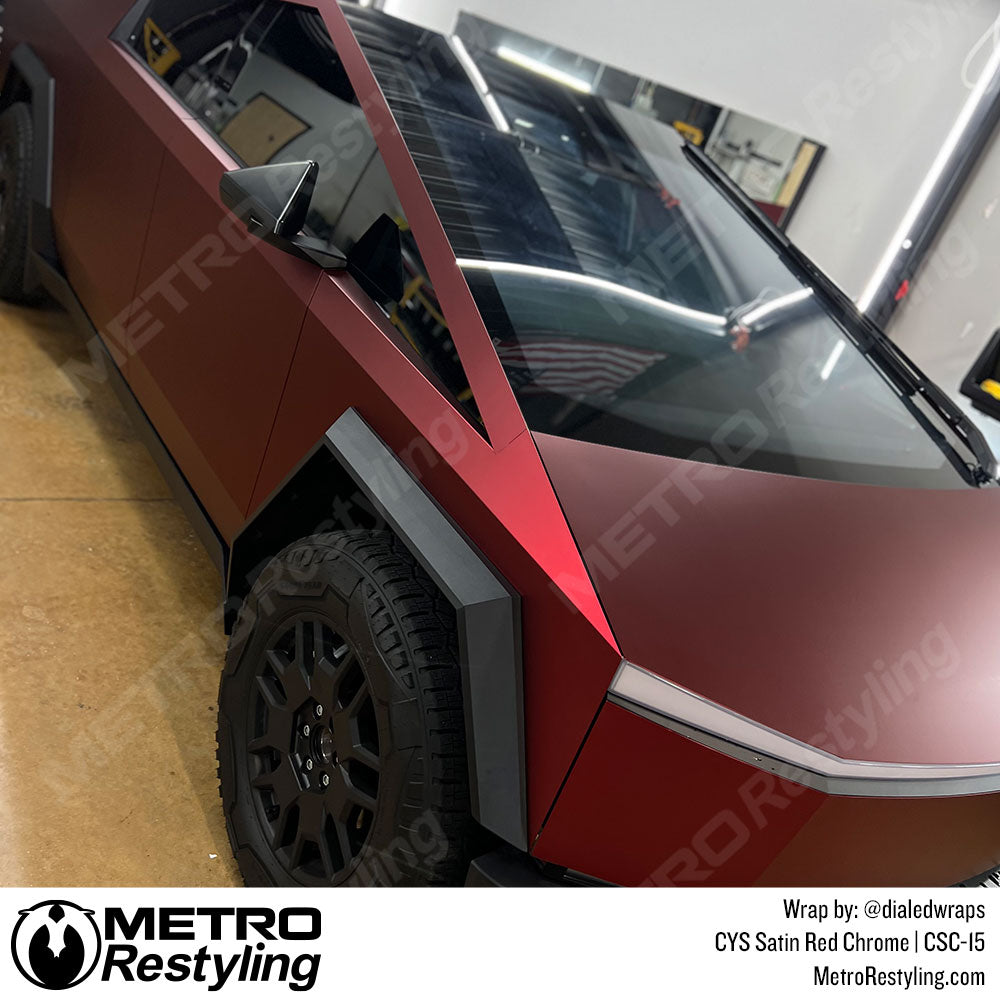 satin red cybertruck wrap