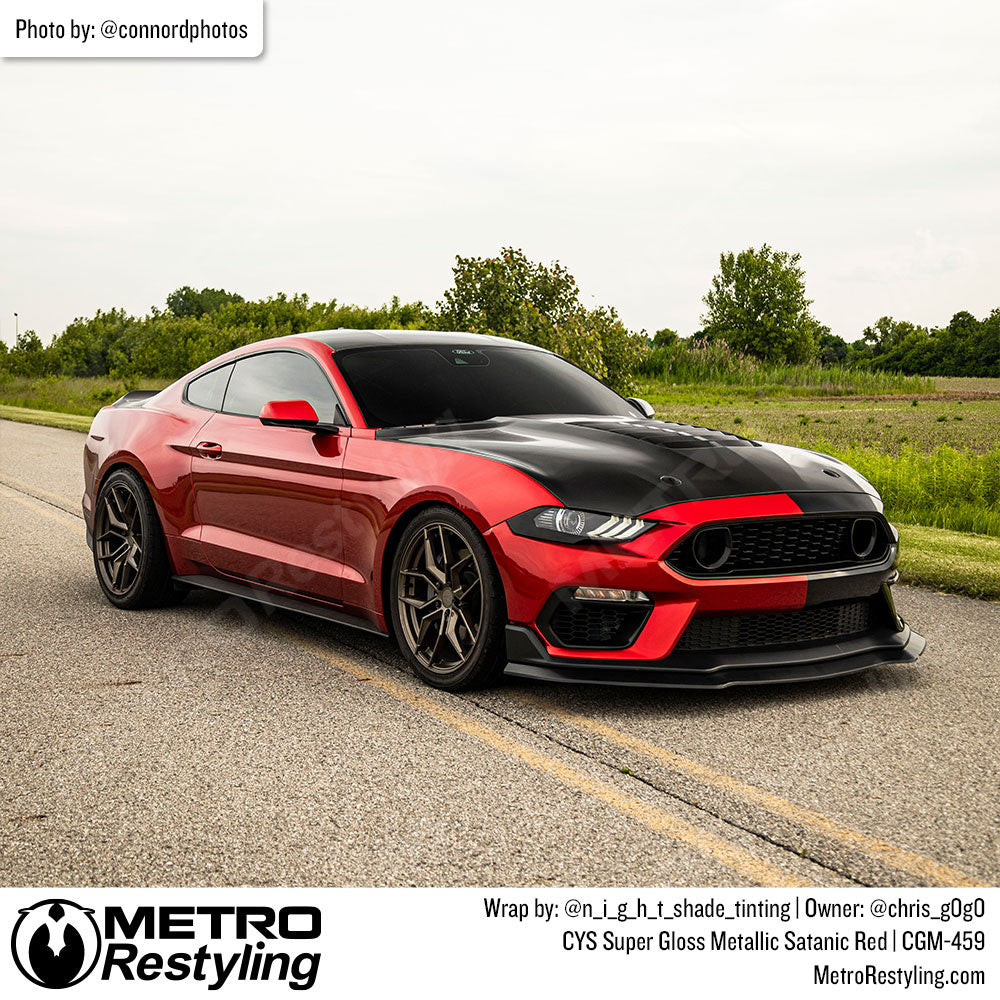 red and black mustang wrap