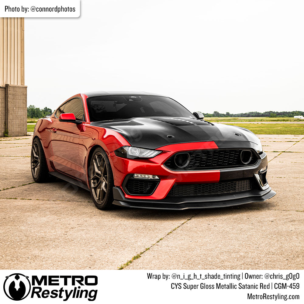 red and black mustang wrap