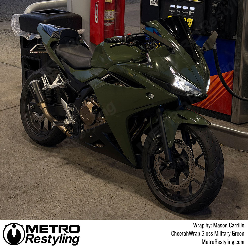 gloss military green motorcycle wrap
