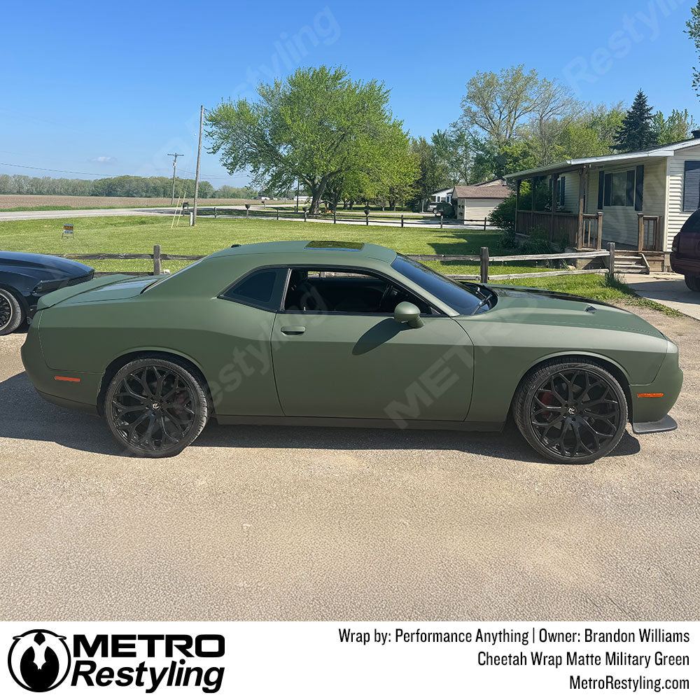 matte military green dodge challenger wrap