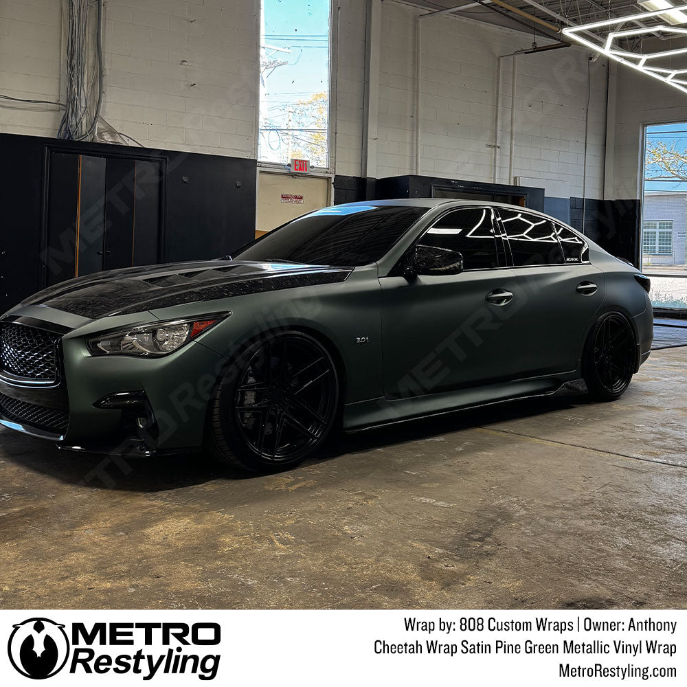 satin pine green cheetah wrap infiniti