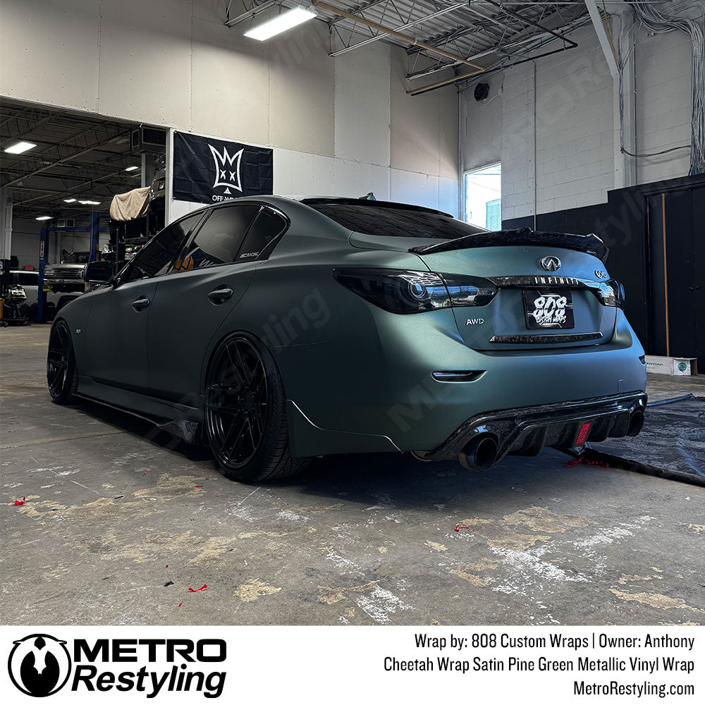 satin pine green cheetah wrap infiniti