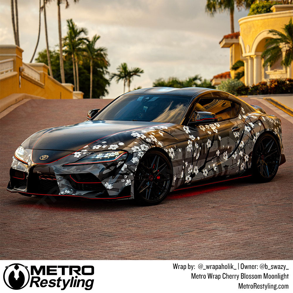 Grayscale Cherry Blossom Car Wrap