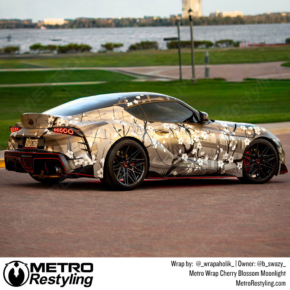 Grayscale Cherry Blossom Car Wrap