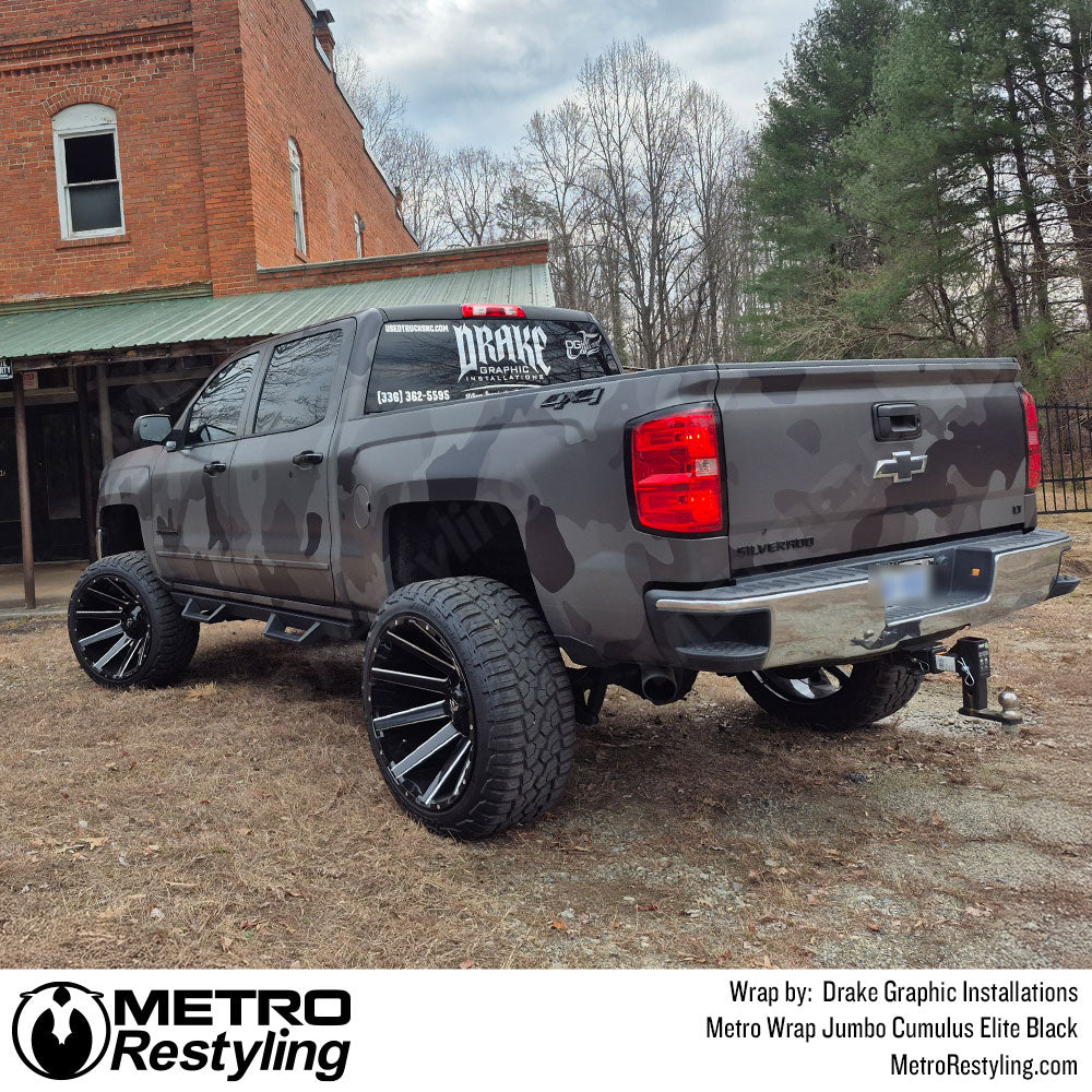 chevy truck with black camo wrap