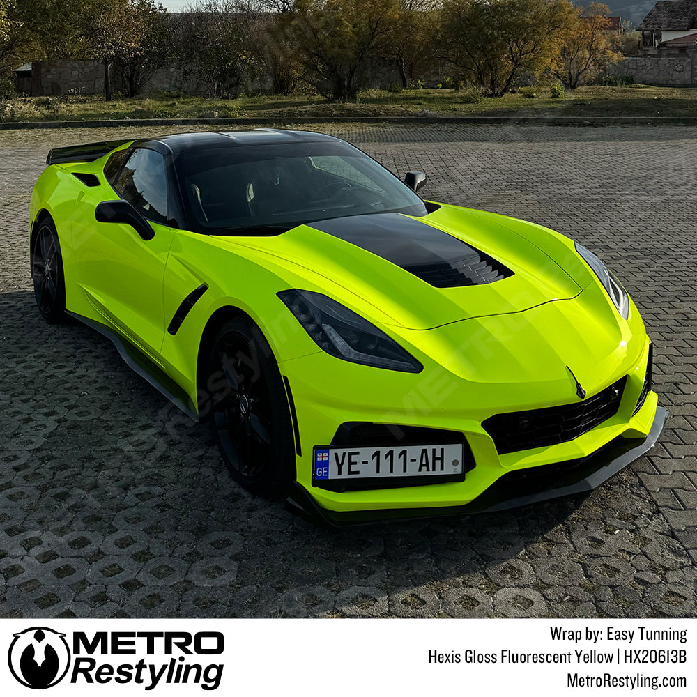 fluorescent yellow corvette wrap