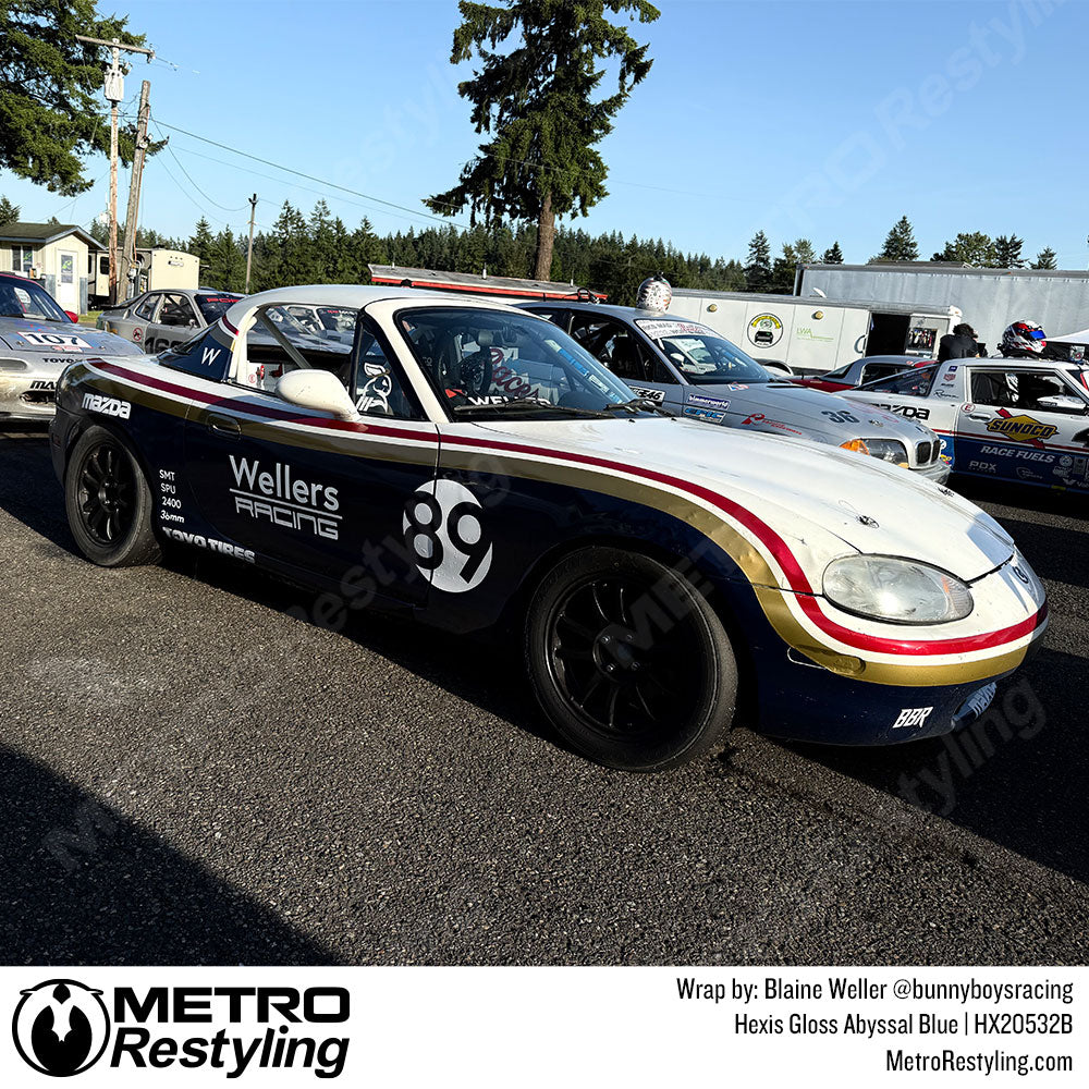 Blue mazda miata wrap