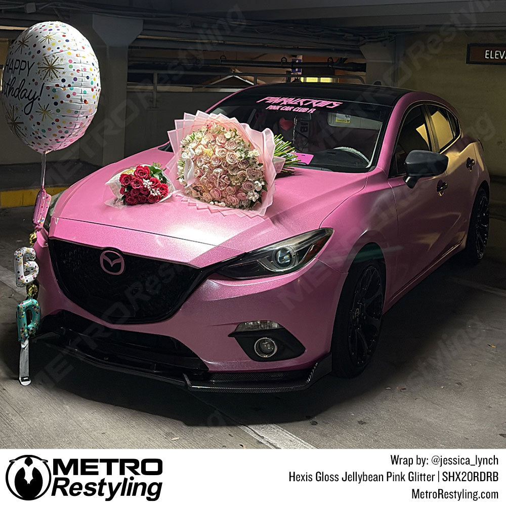 Hexis Gloss Jellybean Pink Glitter Vinyl Wrap | HX20RDRB
