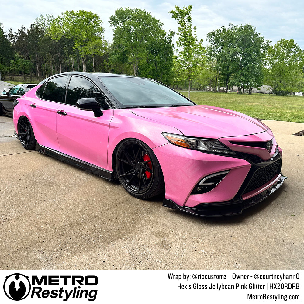 Gloss Jellybean Pink Glitter Wrapped Toyota Camry
