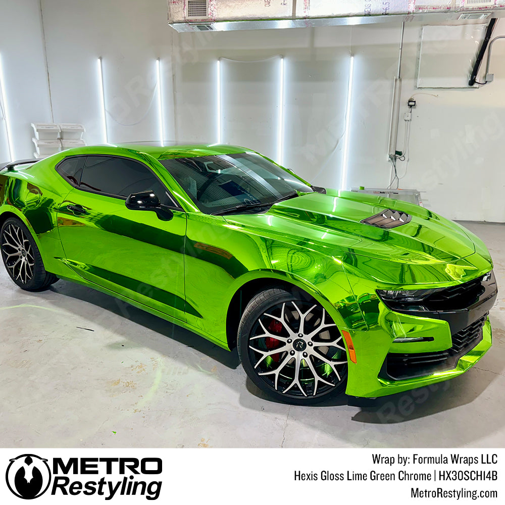 lime green chrome camaro wrap