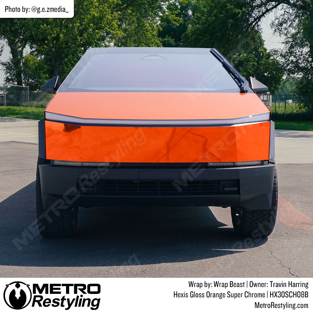 orange chrome cybertruck vinyl wrap